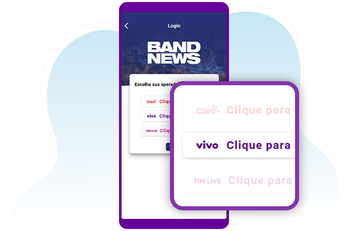 Printscreen da tela de login via operadora do app Band News.
