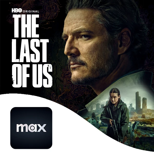 Poster da nova temporada da série The Last of Us e logo Max no canto esquerdo.