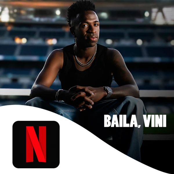 Poster da nova série Baila, Vini e logo Netflix no canto esquerdo.
