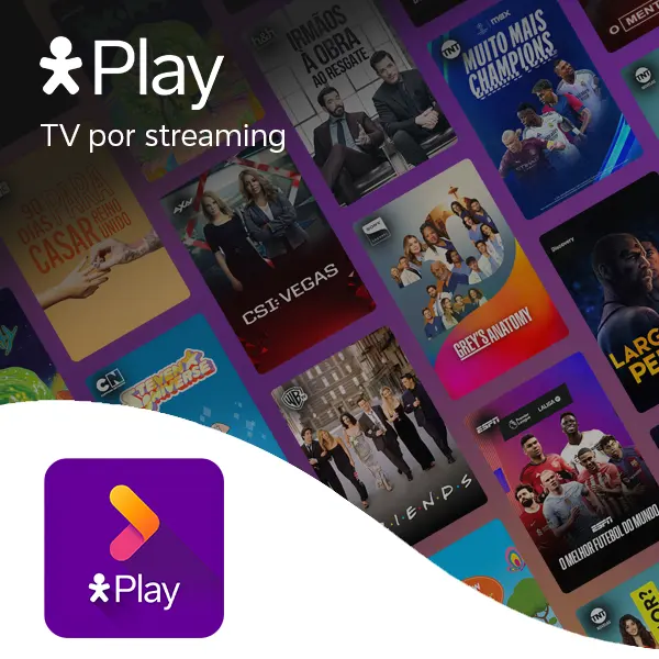 Conjunto de imagem com a programação do Vivo Play App.